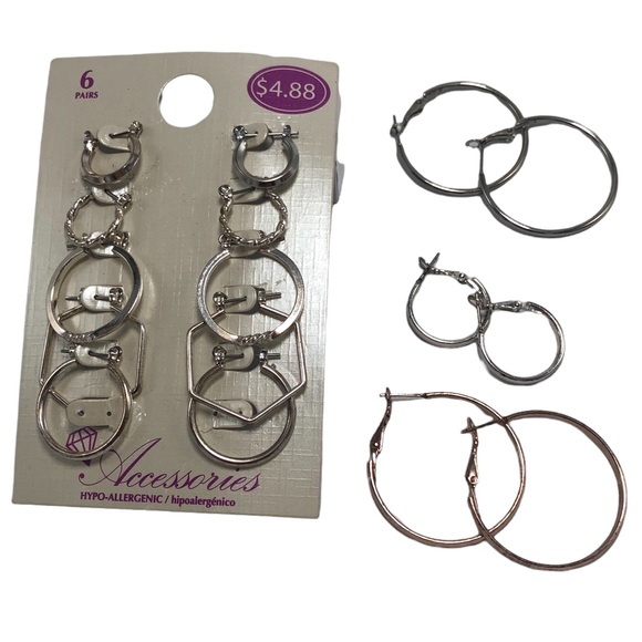 Silver Tone Earrings Hoops Rose Gold Lot Many Sizes 8 pair Pierced Ears - Picture 1 of 3